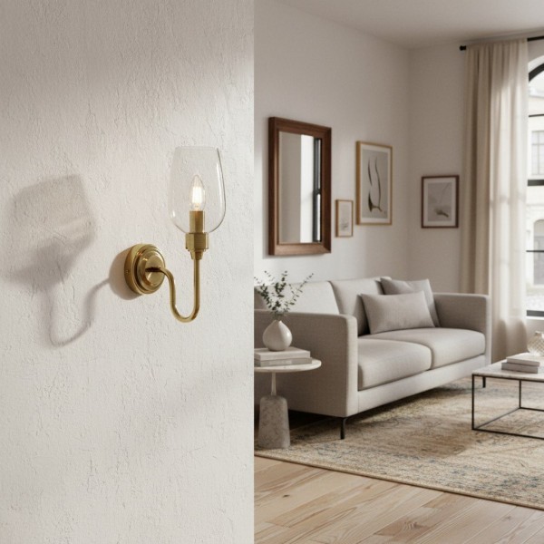 Clarione Art Deco Wall Light with Clear Glass Shade - Modern Metal Design for Hallways KL1869