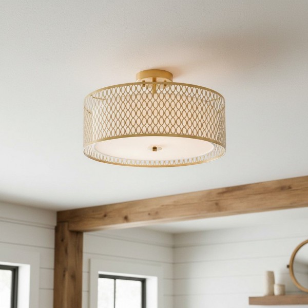Liorin Geometric Mesh 3‑Light Flush Ceiling Light - Mesh Metal Frosted Glass Lamp for Living Room or Hallway KL1816