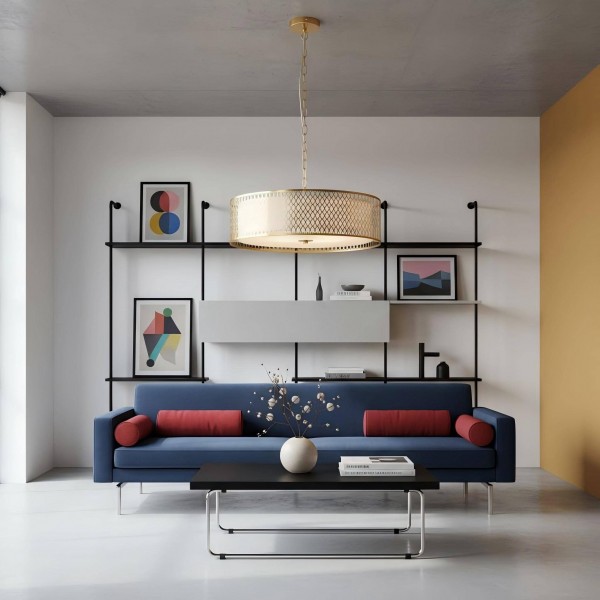 Liorin Geometric Pendant Lamp - Modern Fretwork Metal and Fabric Shade Pendant for Interiors KL1857