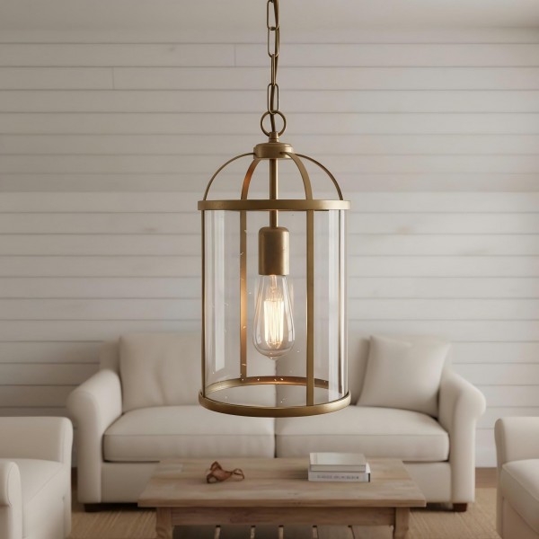 Luxvana Bell Shaped Glass Pendant Light - Industrial Metal Lantern Design Fixture for Kitchen KL1817