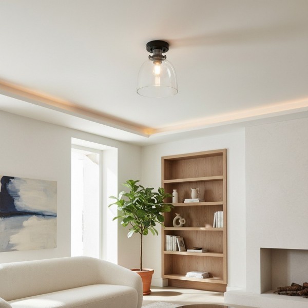 Ravion Knurled Chrome Ceiling Light Industrial Glass Shade - Living Room KL1778