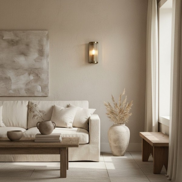 RibGlow Art Deco Ribbed Glass Wall Light - Vintage-Inspired Sconce for Living Room KL1792