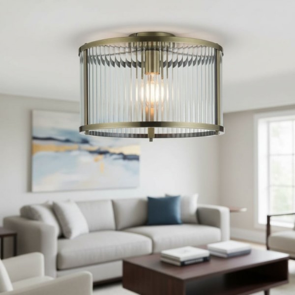 RibGlow Ribbed Glass Flush Ceiling Light - Classic Flush Mount Ceiling Lamp for Living Room or Hallway KL1763