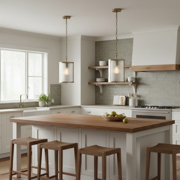 RibGlow Ribbed Glass Pendant Light - Antique Style Pendant Light for Dining Room KL1799