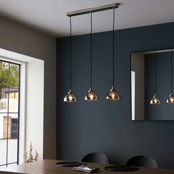 Shimmera 3-Light Linear Pendant - Mirror Glass Shades with Modern Nickel Finish for Dining Rooms KL1831