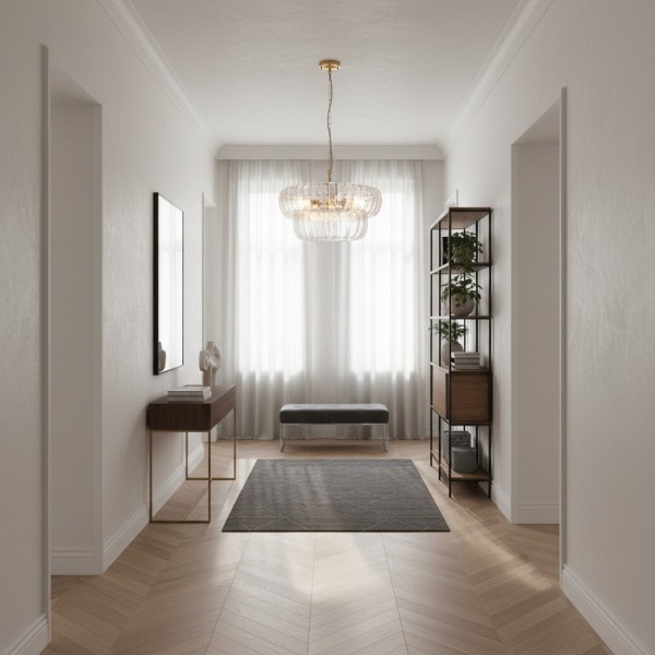 Solara 6-Light Tiered Pendant - Cascading Curved Glass and Metal-Frame for Dining & Entry KL1859