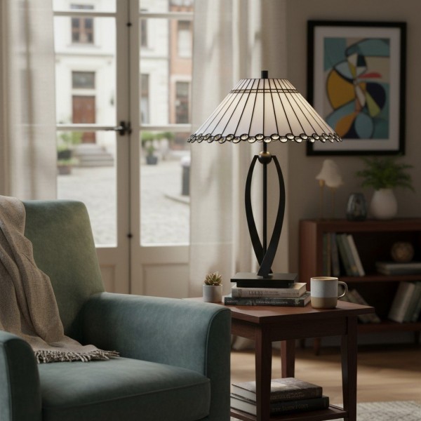 TF Allanton Tapered Table Lamp - Vintage Geometric Glass for Bedside and Study KL1805