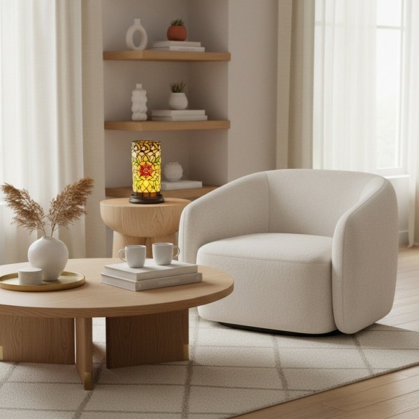 TF Angelique Art Nouveau Stained Glass Table Lamp - Handcrafted Floral Design for Living Room KL1856