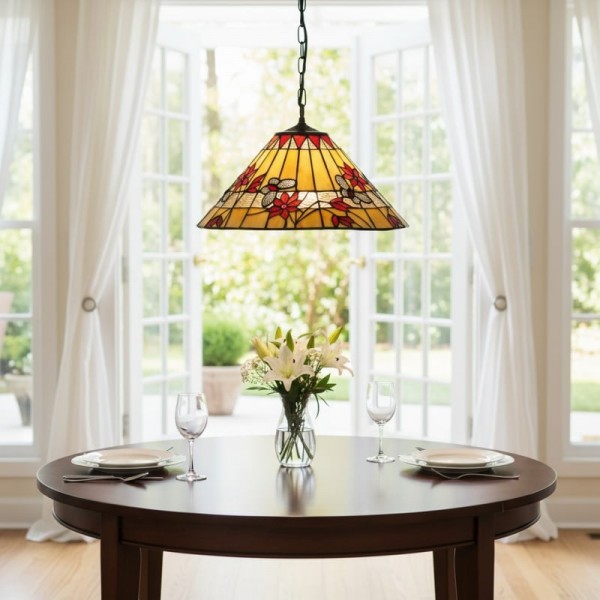 TF Butterfly Pendant Light - Stained Glass Design Hanging Lamp for Dining Hallway and Living Room KL1885