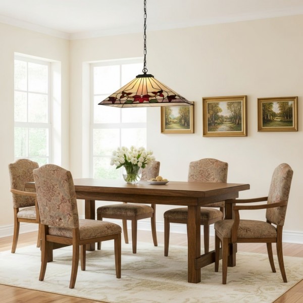 TF Camillo Classic Patterned Pendant Light - Stained Glass Lamp for Bedroom or Hallway KL1760