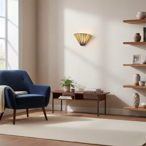 TF Dark Star Art Deco Star Tiffany Wall Sconce - Stained Glass Geometric Light for Hallway and Living Room KL1880