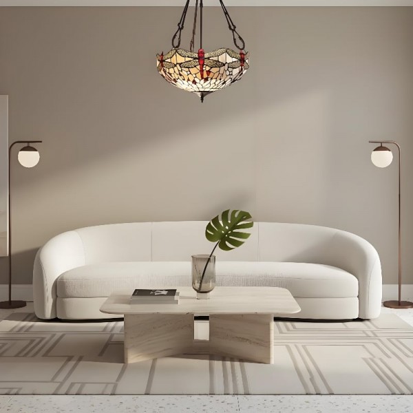 TF Dragonfly Beige Tiffany Pendant Lamp - Elegant Stained Glass Fixture for Dining Room and Bedroom KL1825