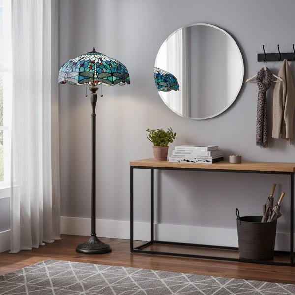 TF Dragonfly Motif Floor Lamp - Vintage Stained-Glass for Living Rooms KL1887