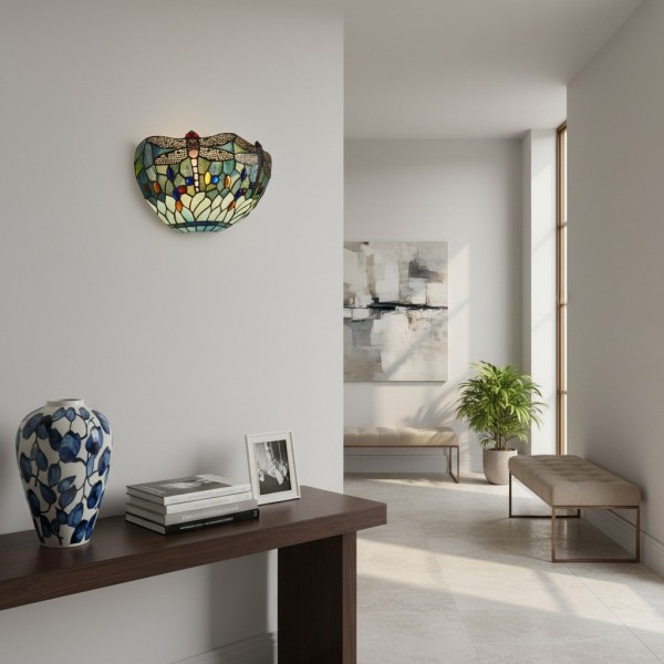 TF Dragonfly Pattern Wall light - Classic Hand-Cut Stained-Glass for Hallways & Bedrooms KL1874