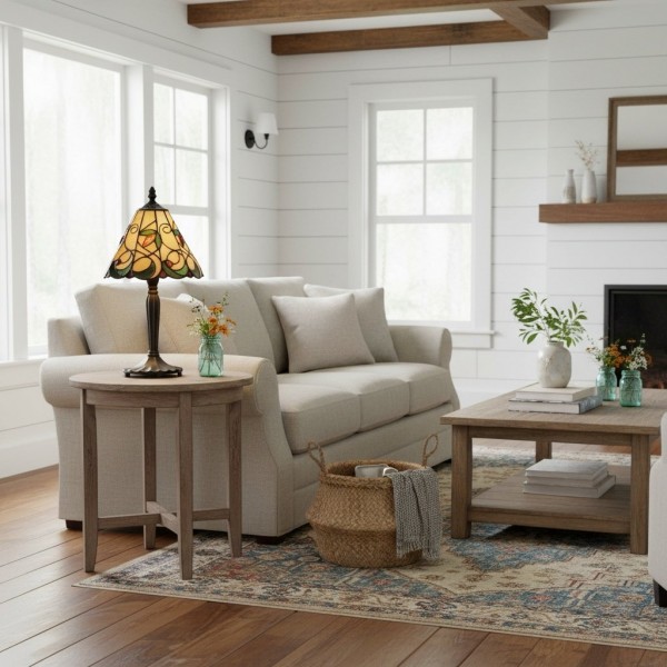 TF Jamelia Classic Stained Glass Table Light Lamp - Handcrafted Glass Light for Bedroom KL1806