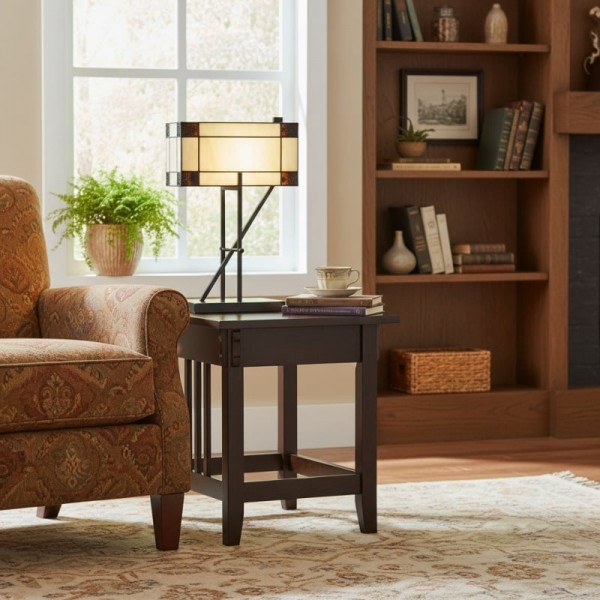 TF Manchester Table Lamp - Vintage-Inspired Stained Glass Table Light for Reading Nook or Bedroom KL1849