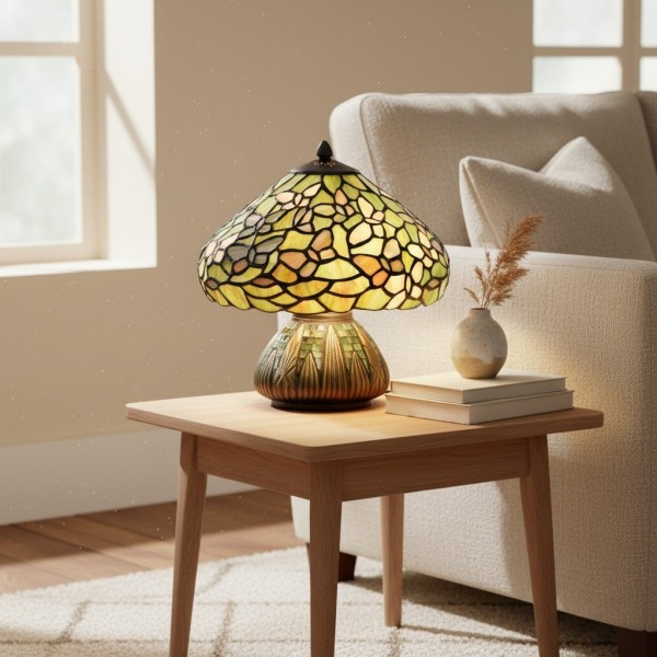 TF Sorenia Table Lamp - Warm Stained-Glass Floral Art-style Lamp for Living Room or Bedroom KL1844