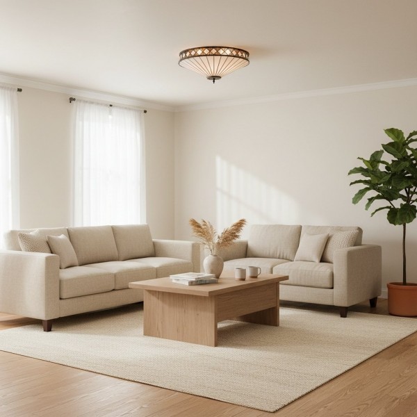 TiffStar Elegant Art Glass Flush Ceiling Light - Vintage-Inspired Ceiling Fixture for Home Interiors KL1770