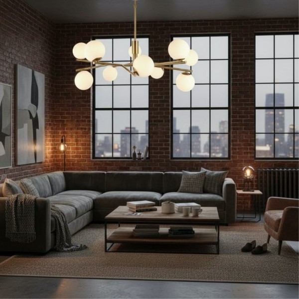 Tivara Mid-Century Modern 10-Light Pendant - Chandelier with Globe Shades for High Ceilings KL1813