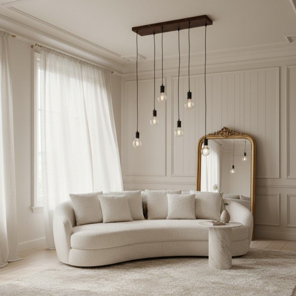 Vornix 6-Light Linear Pendant - Timber Beam Modern Industrial Fixture for Kitchen Island Dining Room KL1804