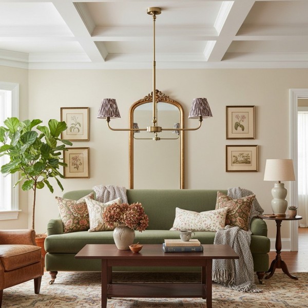 Zevatik Classic Ikat Patterned Fabric Chandelier - Metal Bracket Chandelier KL1873