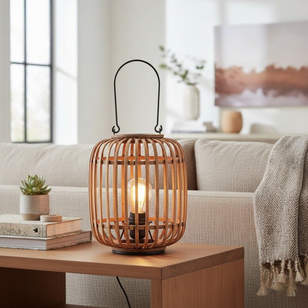 Yumeko Ambient Table Lamp - Open Bamboo Cage Design Stylish and Eco Friendly for Living & Bedroom KL1942