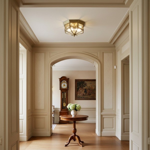 Braleen Antique Lantern Style Flush Ceiling Light - Clear Glass Design for Living and Bedroom KL1967