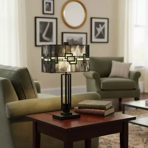 Culletto Stained-Glass Rectangular Table Lamp - Artisan Look for Bedrooms and Hallways KL1952