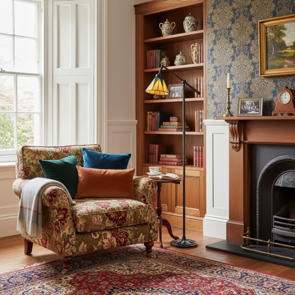 TF Dark Star Tiffany Task Floor Lamp - Art Deco Stained-Glass Floor Light for Living Room KL2006