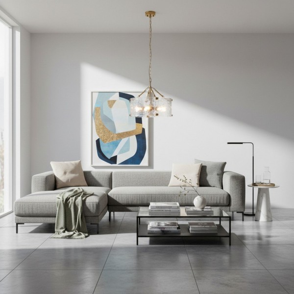 Panellux Decorative Pendant - Handcrafted Curved Glass Panels Brushed Brass Finish for Foyer KL1910