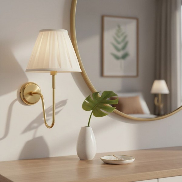 Ivoralux Tapered Fabric Wall Light - Modern Classic Curved Arm Sconce for Hallways or Bedrooms KL1900