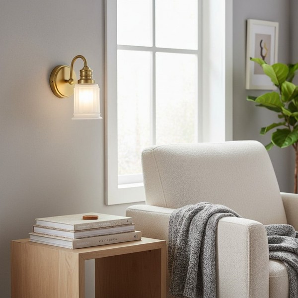 Lirra Bathroom Metal Wall Lamp with Glass Shade - Damp Rated Wall Sconce KL2011