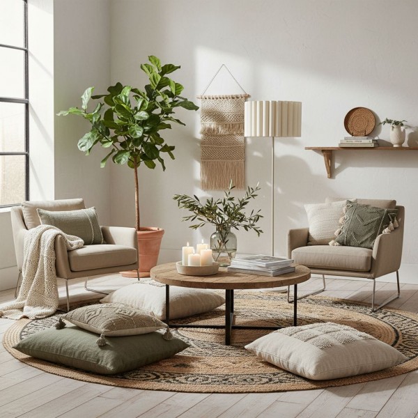 Velura Stand Floor Lamp - Beige Linen Shade and Metal Stand KL2029