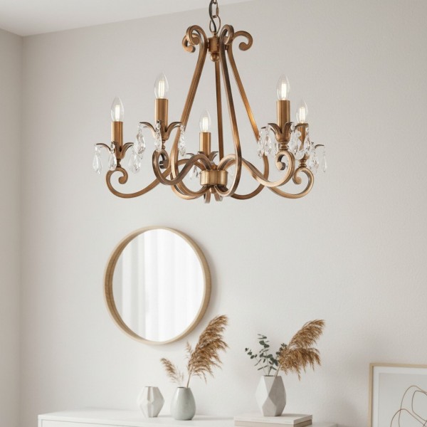 Talonis Crystal Chandelier - Traditional Candle-Style Brass and Nickel for Living Room and Dining Room KL1914