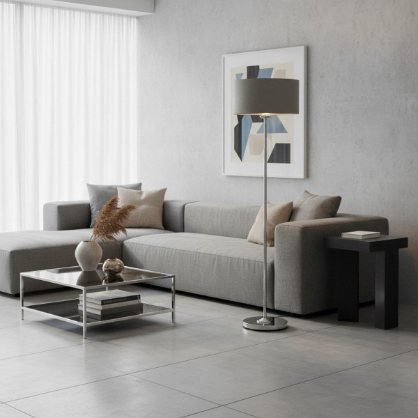 Tela Drum Shade Floor Lamp - Contemporary Fabric Standing Lamp for Home Office KL1998