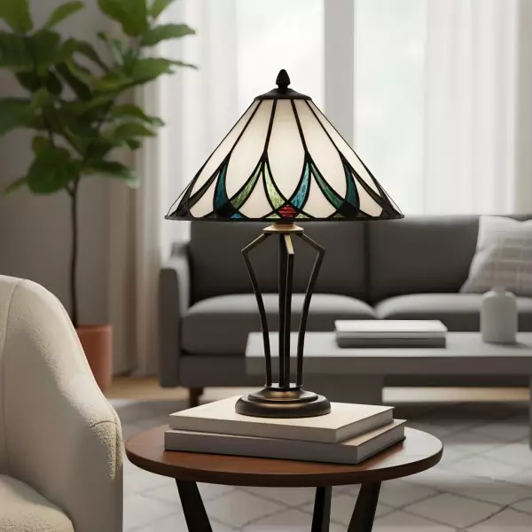 TF Allanton Water Ripple Glass Table Lamp - Classic Style for Living Room, Bedroom or Study KL1933