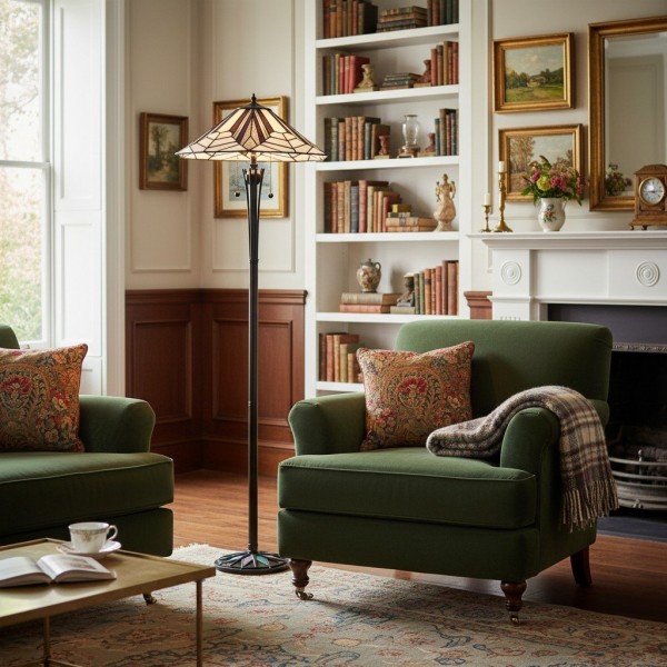 TF Astoria Art Deco Stained Glass Floor Lamp - Geometric Design Standing Light for Living Room KL1980