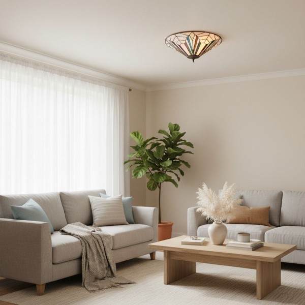 TF Astoria Modern Deco Flush Mount Ceiling Light with Textured Glass - Elegant Home Lighting Fixture KL2001