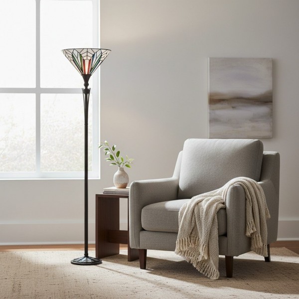 TF Astoria Tiffany Style Uplighter Lamp - Textured Glass Shade for Home and Office Ambience KL2009