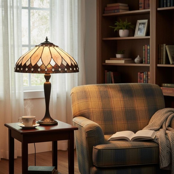 TF Brooklyn Tiffany Lamp Stained Glass Mosaic Table Lamp - Classic Art Deco Style for Living Room KL1977