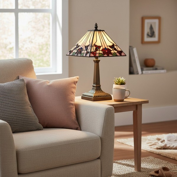 TF Camillo Dragonfly Stained Glass Table Lamp - Art Nouveau Tiffany Style with Scalloped Edge for Living Room and Bedroom KL1913