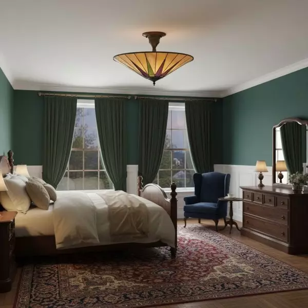 TF Dark Star Tiffany Ceiling Lamp - Stained Glass Star Design for Dining or Hall KL1989