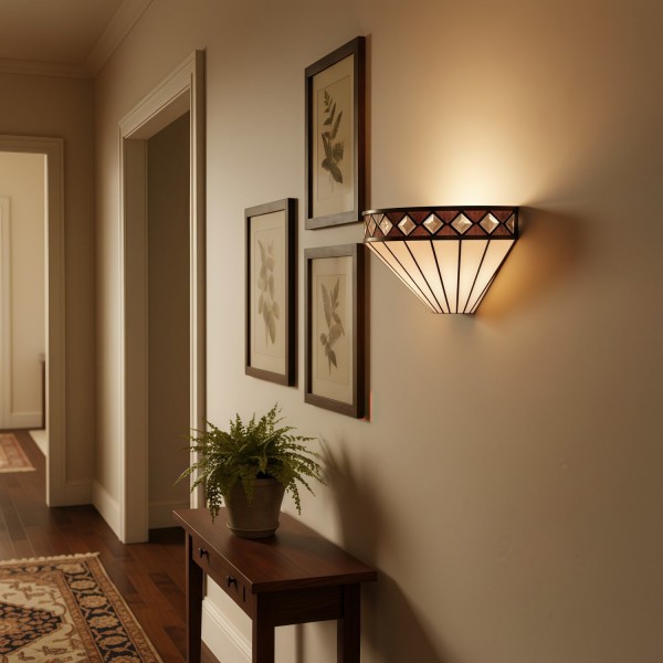 TF Fargo Art Deco Wall Light with Diamond Motif Design - Glass Wall Sconce for Hallway & Bedroom KL1938