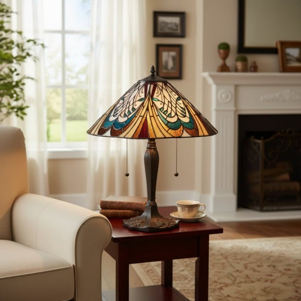 TF Hector Art Nouveau Table Lamp - Stained Glass Shade Decorative Lighting for Living Room or Bedroom KL2003
