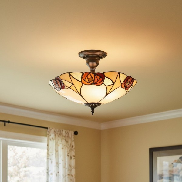 TF Ingram Handcrafted Stained Glass Ceiling Lamp - Vintage Art Deco Tiffany Light for Dining Room KL1976