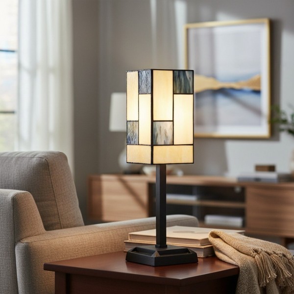 TF Manchester Square Table Lamp - Geometric Glass and Metal for Bedroom and Living Room KL2014