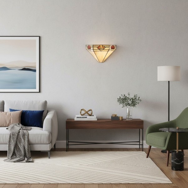 TF Nevada Ziggurat Wall Light - Art Deco Stained-Glass Sconce for Hallways & Living Rooms KL1994