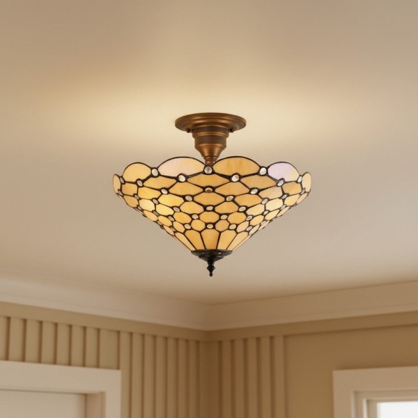 TF Pearl Handcrafted Tiffany Ceiling Light - Art Deco Stained Glass Light for Hallway or Living Room KL1951