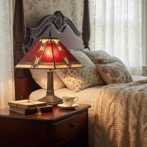 TiffStar Stained Glass Table Lamp - Vintage Style Stained Glass Suitable for Bedrooms and Living Rooms KL1997
