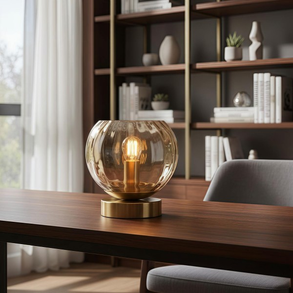 Tracian Modern Dimple Globe Table Lamp - Brass Ambient Decorative Lamp for Bedroom or Lounge KL2007